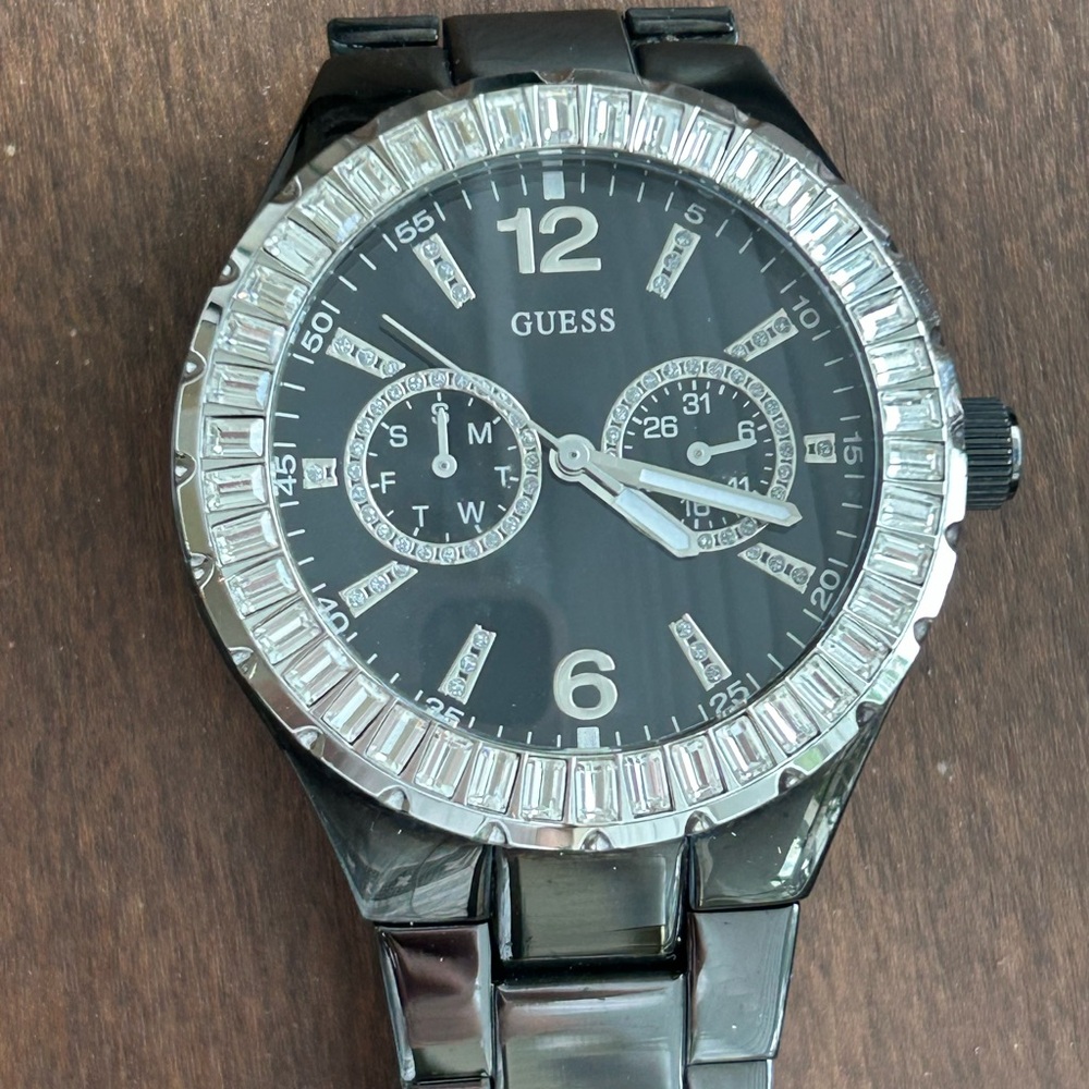 GUESS Men's Watch with Black Dial and Silver Accents